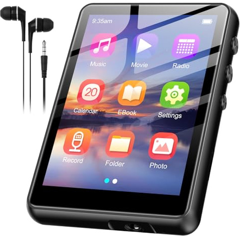 SWOFY 128GB Reproductor MP3 SWOFY Bluetooth 5.3, Batería 300mAh, Pantalla Táctil Mini 2,4 Pulgadas, Soporta Tarjeta TF de hasta 128 GB (Negro)