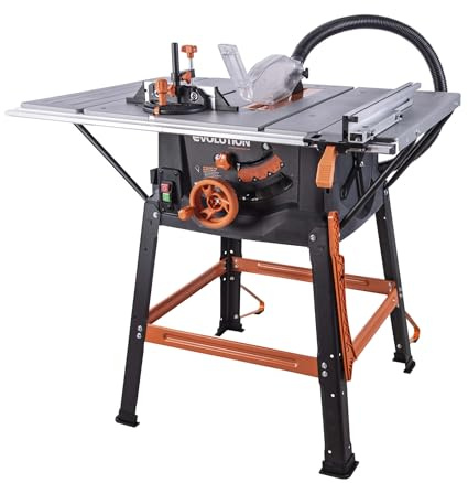 Evolution Power Tools R255MTS Sierra de mesa, multi-material y multiuso, portátil, corta madera, metal, plástico y más, sierra de banco, incluida hoja TCT de 255 mm