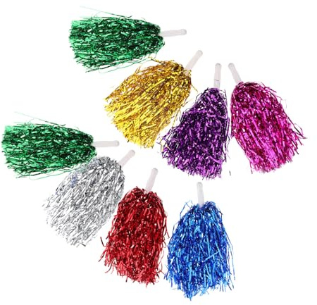 VICASKY Pompons de Cheerleading Légers en PE Lot de 8 Pièces avec Poignée Accessoires Brillants pour Pom-Pom Couleur Aléatoire pour Compétitions Scolaires et Événements