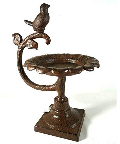 L'Héritier Du Temps Bénitier Façon Bain à Oiseaux ou Mangeoire Intérieure Extérieure Bain d'Oiseau en Fonte Patinée Marron 15x19x25cm