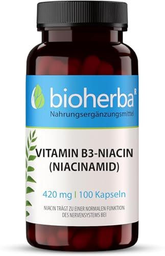 Vitamin B3 Niacinamid Kapseln – 100 Stück mit 420 mg Niacin zur Unterstützung des Energiestoffwechsels und Nervensystems von BIOHERBA PZN 18216864