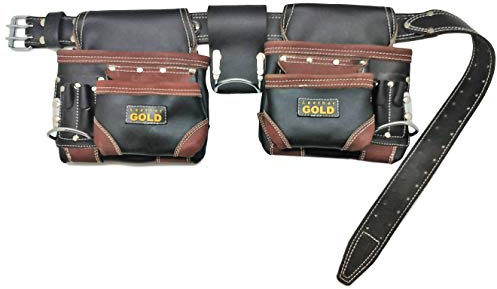 Leather Gold Framer's Rig-Werkzeuggürtel aus echtem Leder, 3450 schwarz, mit 10 Gleitbeuteln und 3 Hammerhaltern, robust für Bauarbeiten, bequem den ganzen Tag, handelsübliche Qualität