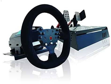 GTR Simulator RS30 Ultra Force Feedback - Funda de piel de ante para volante de carreras con base de metal ajustable V3 sensible y 2 pedales para PC