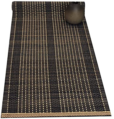 Black Classical Edging Bamboo Table Runners, Japanese Non-slip Insulation Tea Mat For Tea House Dining Coffee Table, Washable(Size:30×120cm)