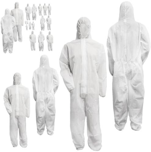 Bohrfux 10 Stück Maleranzug PP Einweganzug Overall mit Kapuze Gr. L-XXXL Schutzanzug (wählbar) 40g/m (XXL)