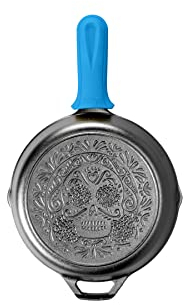 Lodge Seasoned Cast Iron Sugar Skull Skillet with Handle Holder Black 10.25 Inch