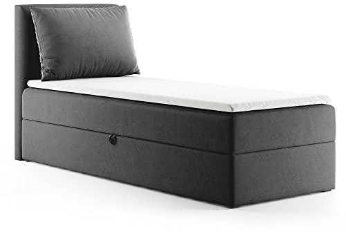 Boxspringbett Egro Mini mit Bettkasten und Kissen - Einzelbett mit Bonell-Matratze und Topper, Polsterbett, Bett, Schlafzimmer (Graphit (Kronos 22), 90 x 200 cm)