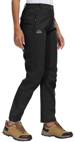 Rdruko Womens Waterproof Trousers Fleece Lined Winter Warm Snow Ski Trousers Thermal Outdoor Hiking Pants with Zip Pocket Black L