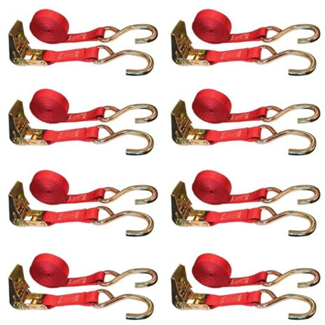 Mega Cargo Control S Hook Ratchet Straps, 1 x 15' Heavy Duty Securing Straps, 333 LBS Load Capacity | Utility Tie Downs for Cargo, Appliances, ATV, Motorcycle - 8X; Red