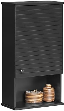 SoBuy BZR25-SCH Hängeschrank mit Einer Tür und einem Fach Wandschrank Küchenschrank Badhängeschrank Medizinschrank Badmöbel Schwarz BHT ca. 40x76x21cm