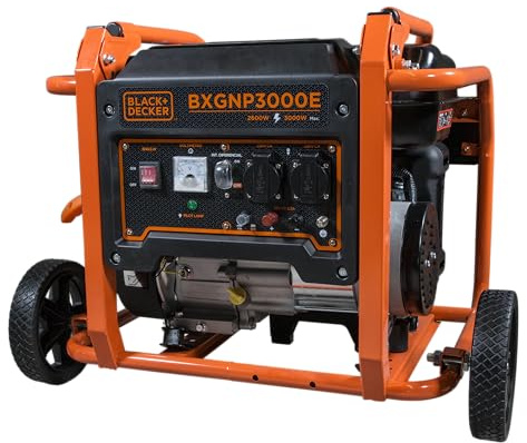BLACK+DECKER Generador Gasolina BXGNP3000E – Potencia 3000W Máx / 2600W Nominal – Motor 208cc 4 Tiempos – Depósito 15L – 10h Autonomía – Bajo Nivel Sonoro 69dBA