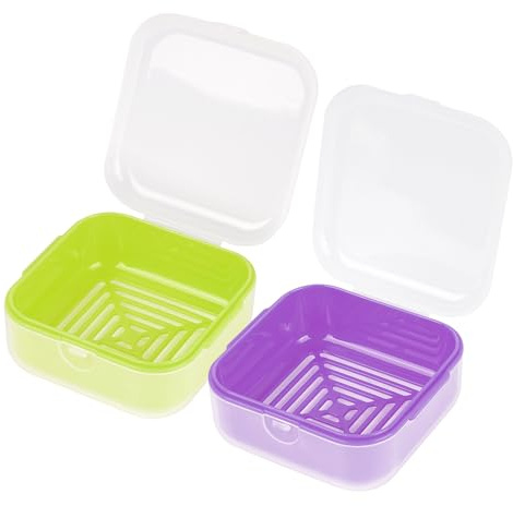 Adorila Seifenschalen 2 Pack Kleine Reise Kunststoff Seifenkoffer mit Deckel Auslaufsicherer Seifenbehälter Quadratisch Grün Lila