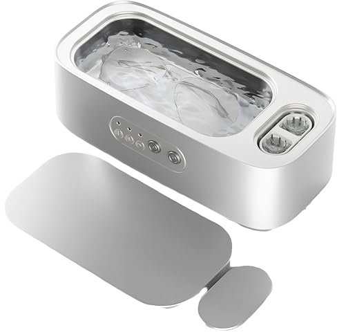 DXIA Nettoyant à Ultrasons, Nettoyant pour Lunettes, Machine De Nettoyage des Pupilles De Beauté, Nettoyant Temporisé, Nettoyeur Double Grille, pour Bijoux, Colliers, Bagues, Lunettes