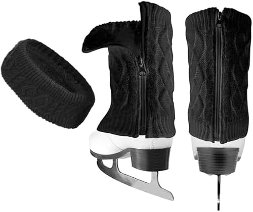 CFHOOAY Ensemble de Jambières et Bandeau Pour Patinage Artistique, Hockey, Glace - Tricot Chaud d'Hiver Avec Doublure en Polaire Pour Ballet et Danse