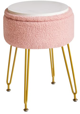 IBUYKE Teddy Sammet Förvaring Fotstöd Pall Ottoman, Sminkbord Sidobord med Avtagbart skydd, Gyllene Stålben, Soffbordsöverdrag, Rosa WBD010P
