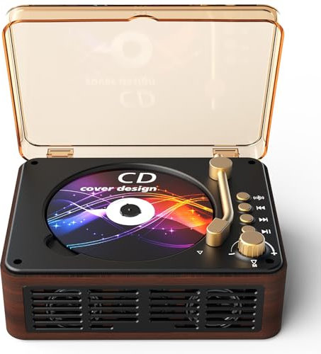 Bluetooth CD Player Tragbar mit Lautsprecher - Lehwey Retro CD-Player mit FM Radio, Stereo Sound, Unterstützt USB/AUX Wiedergabe, Vintage Desktop CD Spieler mit Fernbedienung, Staubschutz (Holz)