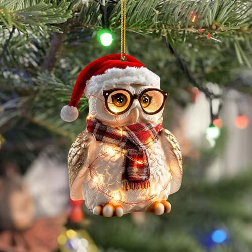 Weihnachtsbaum Deko Weihnachtsdeko Baumschmuck Weihnachtsschmuck Geschenk Niedlicher Kleiner Tieranhänger, flaches Acrylornament, Weihnachtsornament, Mini-Ornament, Eule, Schlüsselanhänger,