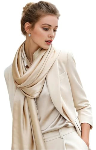 LA FERANI Damen Seidenschal 100% Seide beige Halstuch Seidentuch 180x90cm Uni Farbe für Anzug formelle Anlässe Stola Business Stil leicht Geschenk für Sie (Beige)