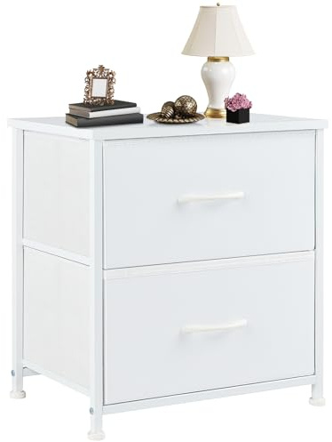 DUMOS Nightstand Small Dresser with 2 Fabric Drawers Side Tables Bedroom End Table Kids Bedside Storage Furniture for 20 inch Tall Night Stand for Closet, Entryway, College Dorm, White