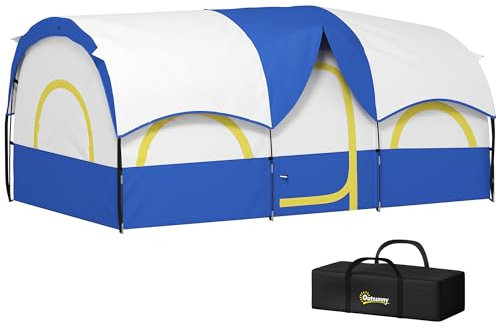 Outsunny Tunnelzelt, Campingzelt für 6 Personen mit 3 Raum, UV Schutz, Meshfenster, Winddichte Familienzelt mit Tragetasche, 3000mm Wasserabweisend Gruppenzelt für Garten, Camping, Blau
