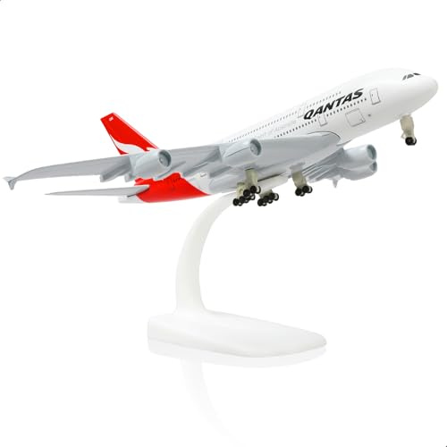 QIYUMOKE 1/300 Modello in metallo di aereo Australia A380 per modello di aereo Airbus A380 con supporto (19 cm di lunghezza) Decorazione espositiva per gli appassionati di aviazione.