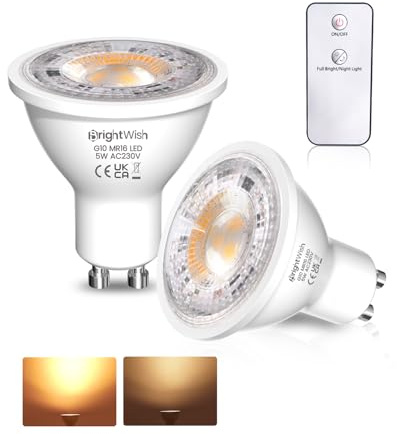 BrightWish Bombillas LED GU10 Luz Cálida 3000K, 5W Equivalente a 40W Halógeno, Sin Parpadeo, Ahorro Energético, Ángulo de Haz 38°, para Iluminación de Hogar, Cocina y Dormitorio,2 Unidad