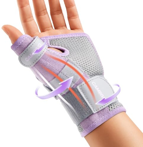 CAMBIVO Wrist Supports with Thumb Splint, Wrist Splint with Adjustable Straps, Breathable Thumb Support for Arthritis De Quervain's Tenosynovitis, Sprains, Fits Right or Left Hand（Purple, S/M）
