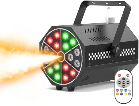 Nitehop Macchina del Fumo Mini, 18 LED RGB, 800W, Funzione Ciclo Automatico, Telecomando Wireless, Ideale per Feste in Discoteca, Matrimoni, Halloween e Natale