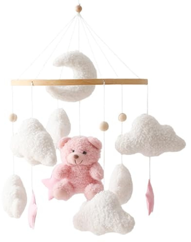 Spjälsäng mobil, 43 x 23 cm babymobil för spjälsäng, söt björn nalle-sammet barnkammardekor, 360° roterad hängande baby för barnrum