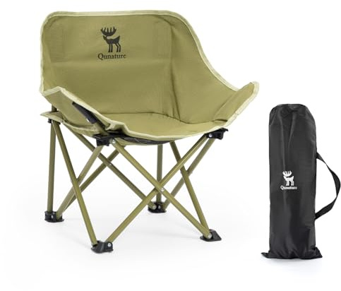 Qunature Vikbar campingstol med sidoficka, ergonomisk design, fiskestol upp till 60 kg, lätt, bärbar, kompakt sits med bärhandtag för picknick, resor, camping