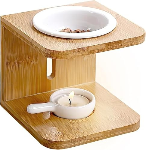 Doftlampa för eteriska oljor, doftlampa keramisk bambu, doftlampa värmeljus med värmeljussked ljushållarset, värmare för eteriska oljor, doftolja och doftvax för hem, kontor, spa, yoga