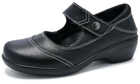 Mary Jane Shoes Women Leather Ankle Strap Arch Support Memory Foam Insole Round Toe Orthopedic Comfort Loafers Lightweight Classic Lolita Style Dress Shoes for Women Black US 8