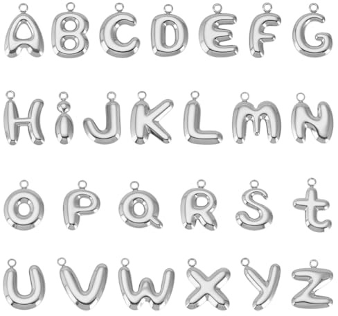 UNICRAFTALE 26 ciondoli a forma di lettere dalla A alla Z, in acciaio inox, con lettere iniziali, per la creazione di gioielli, bracciali, collane, girocollo, fai da te, foro da 1,8 mm, Metallo non