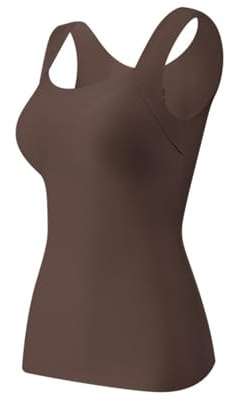 Generisk Shapewear linne med U-hals, integrerad behå, mycket elastisk, ärmlös smal passform, camisole-träningstopp, 2 st kaffe, XL