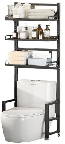 Justerbar toaletthylla med 3 nivåer - robust svart badrumsförvaring för toalett, kök och kontor - platsbesparande, snygg och hållbar Étagère de Toilettes.