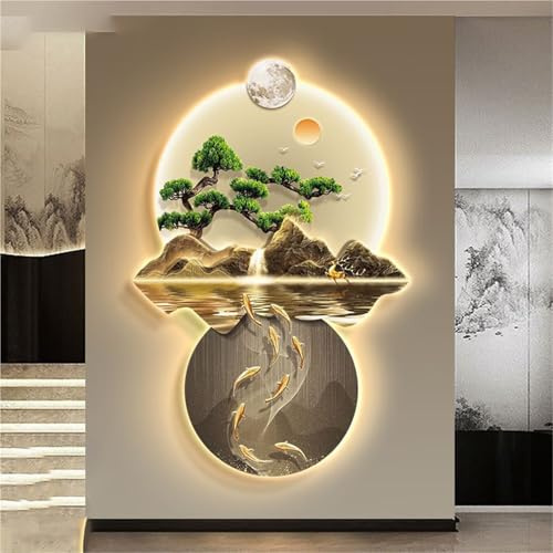 Vnook Arte murale 3D, sculture da Parete, Arte sospesa con Luce a LED, Decorazione con sculture 3D, Dipinti Cinesi da Appendere alla Parete