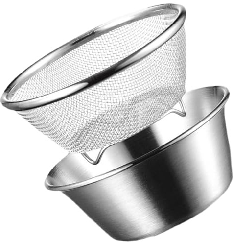 Kichvoe Ensemble Passoire à Riz et Bol 14 Cm en Acier Inoxydable 304 Tamis à Mailles Fines pour Égouttage Rapide de Fruits et Légumes, Accessoire la Cuisine Pratique et Compact