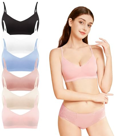 Power Flower Pack de 6 Sujetadores Deportivos para Mujer, Sujetadores de Yoga Sin Costuras con Almohadillas Removibles, Diseño de Tirantes Cómodo, Tallas S-XL