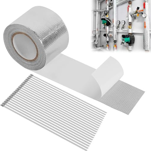 1 Nastro Sigillante per Scarico 5cm x 20m con 20 Fascette in Acciaio Inox, Nastro Adesivo in Alluminio Resistente al Calore, Nastro Impermeabile per Riparazione Marmitta, Tubi di Scarico Auto e Moto
