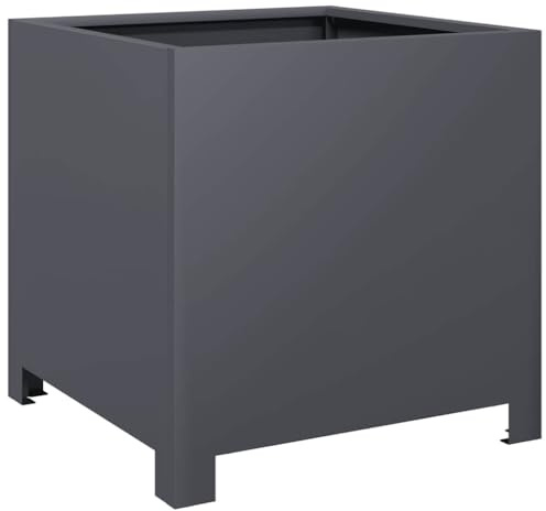 Roanoer Vaso per piante antracite, 40 x 40 x 40 cm, in acciaio, quadrato, per giardino, balcone e terrazza, stabile aiuola rialzata per esterni, moderna fioriera per erbe aromatiche
