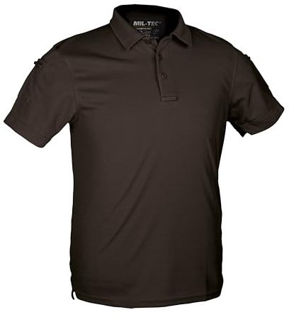 Mil-Tec Tactical Quick Dry Poloshirt Herren • Kurzarm Polo mit Klettfläche & Ärmeltaschen • Atmungsaktives & schnelltrocknendes Funktionsshirt • T-Shirt für Freizeit, Einsatz, Arbeit • Schwarz, XL