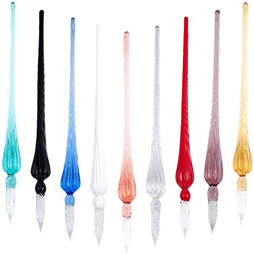 craspire 9 PCS Handgefertigter Glas-Dip-Pen-Set-Halter Kristall-Tropf-Füllfederhalter Für Kunstzeichnungen Schreiben Kalligraphie-Signaturen Geschenkdekoration (Mo-Tinte)