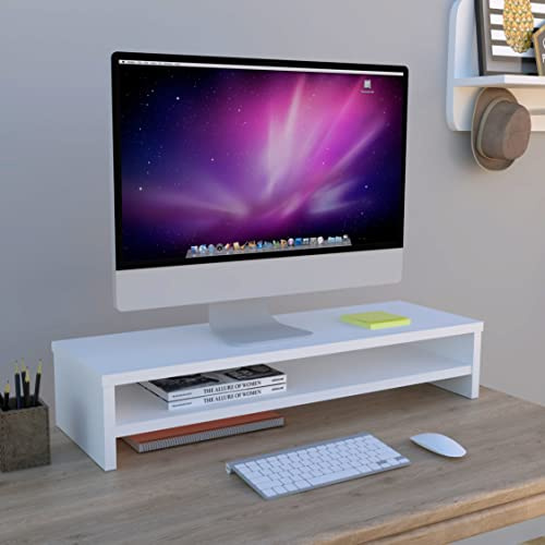 Henor Soporte Monitor de Madera con Estante Intermedio 82 x 26.5 x 16 cm. Soporta 50 Kg. Blanco