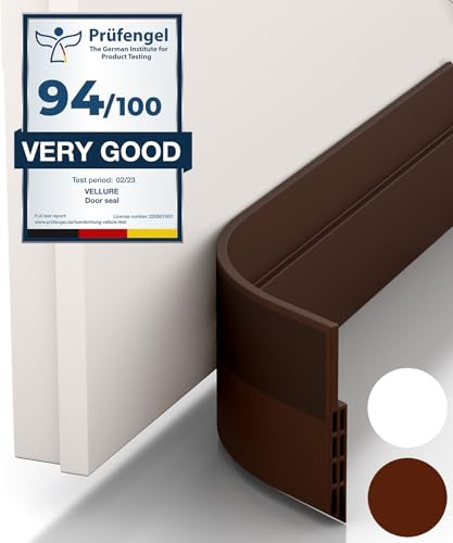 Vellure® Burlete Puerta Entrada contra Corrientes de Aire - Nuevo burlete Puerta Exterior Autoadhesivo (rápido y Sencillo) Insonorización, protección contra el frío y Sellado (5X marrón)