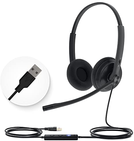 Yealink UH34 USB Wired Headset mit Mikrofon - Stereo-Kopfhörer mit Geräuschunterdrückung, professionelle Business-Kopfhörer VoIP-Telefon Computer Call Center Büro