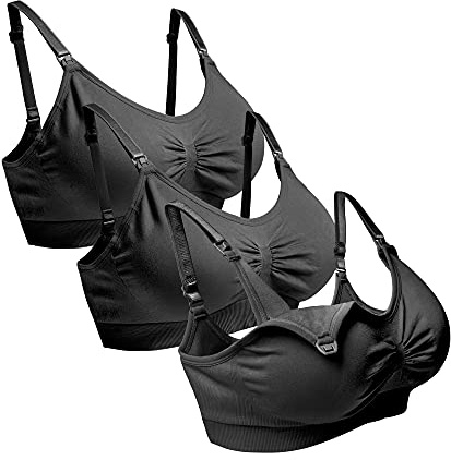O-WareBaby Maternity Nursing Bra Seamless Breastfeeding Bras for Women 3 Pack S-XXL Black