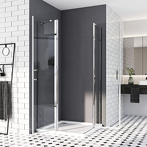 Duschkabine 75x90,drehtür Eckeinstieg Falttür Duschabtrennung Schwingtür mit fester Segment Pendeltüren Duschtür Duschwand 6mm ESG Sicherheitsglas Nano-Beschichtung 185cm
