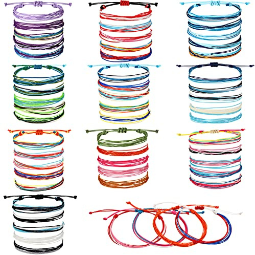 Yaomiao 50 Pezzi Braccialetto di Amicizia Intrecciato Impermeabile Bracciale in Corda di Filo Regolabile da Surfista Bracciale Multicolore da Polso Boemo per Regalo da Amico Donna (Stile Carino)