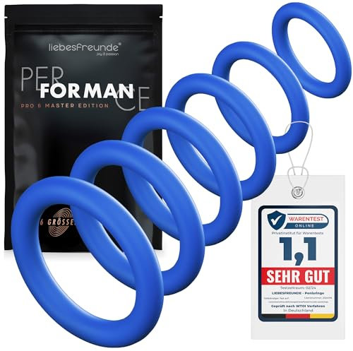 Liebesfreunde® Deluxe Penisring Set - 6 dehnbare Cockringe für härtere Erektionen, Penis- und Hodenringe für Männer - Perfekte Passform, Sex Spielzeug für Paare, blau