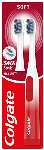 Colgate 360 Sonic Max White Battery Powered Toothbrush cleans in 4 ways and polishes teeth surface for a healthy, whole mouth clean with a replaceable head and a battery